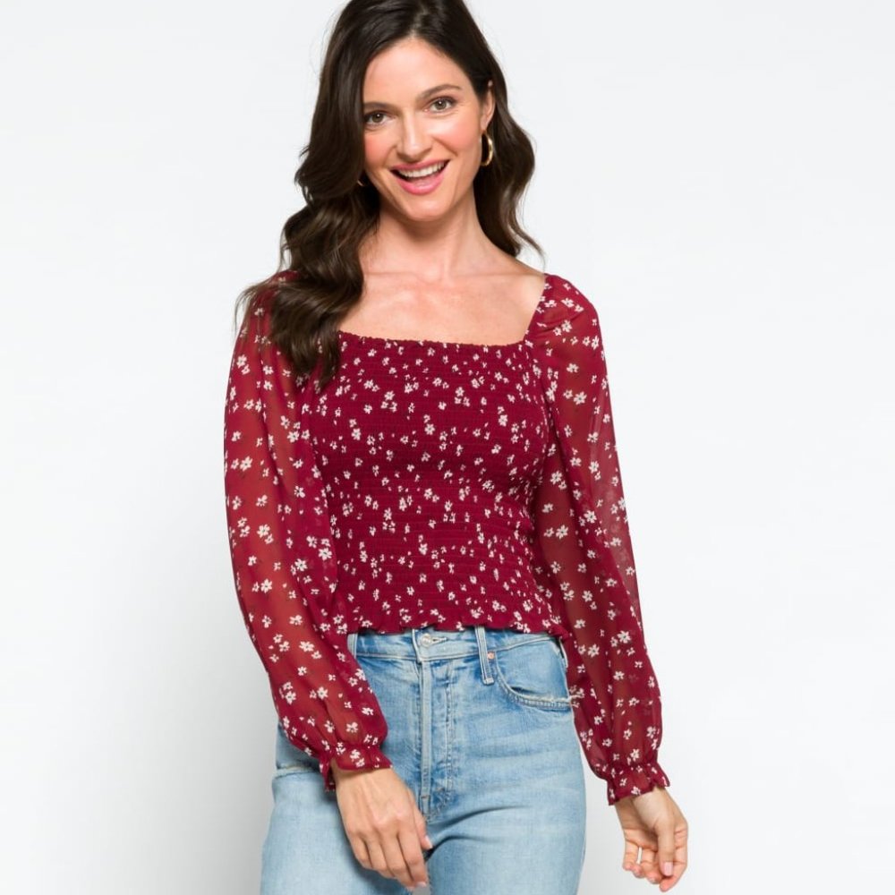 Lush Reyna Smocked Blouse